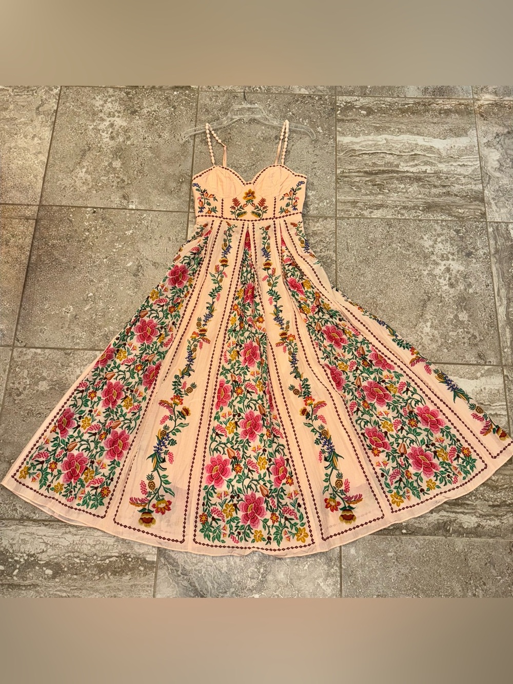 Small Farm Rio Pink Delicate Forest Floral Tropical Maxi Dress - Picture 15 of 16